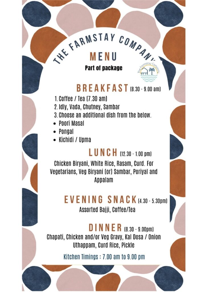 Complimentary food menu Food Menu - The Farmstay Company